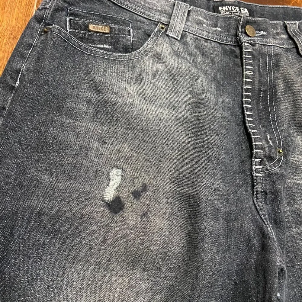 Enyce Vintage Y2K Baggy Fit Distressed Black Denim Jeans Men's Size 36 x 32